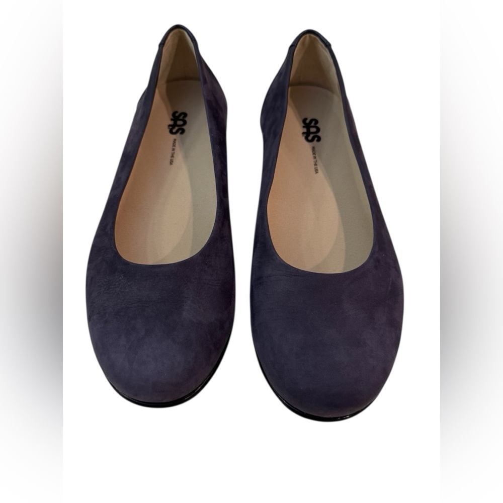 SAS Scenic Ballet Flat 10 Extra Wide Blue Leather